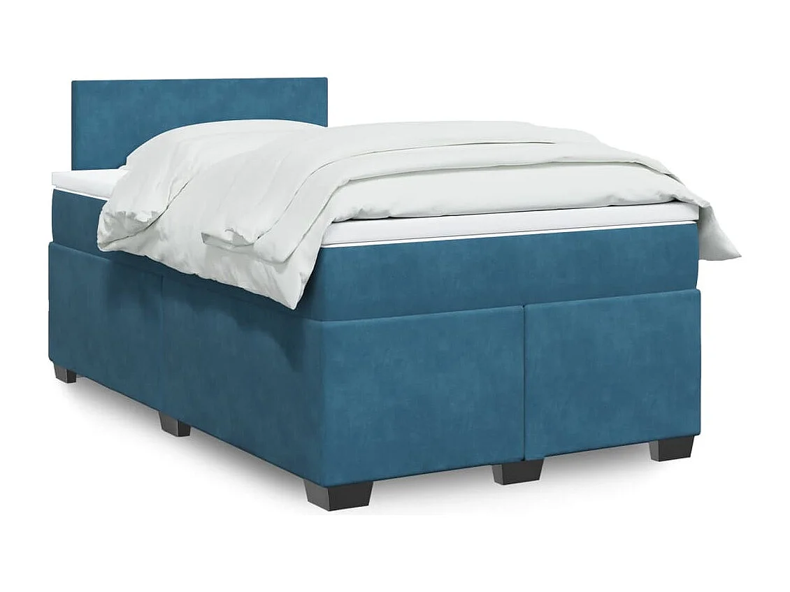 Cama boxspring com colchão 120x200 cm veludo azul-escuro