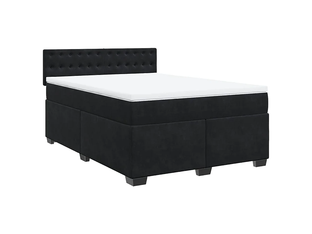 Cama box spring con colchón terciopelo negro 140x200 cm
