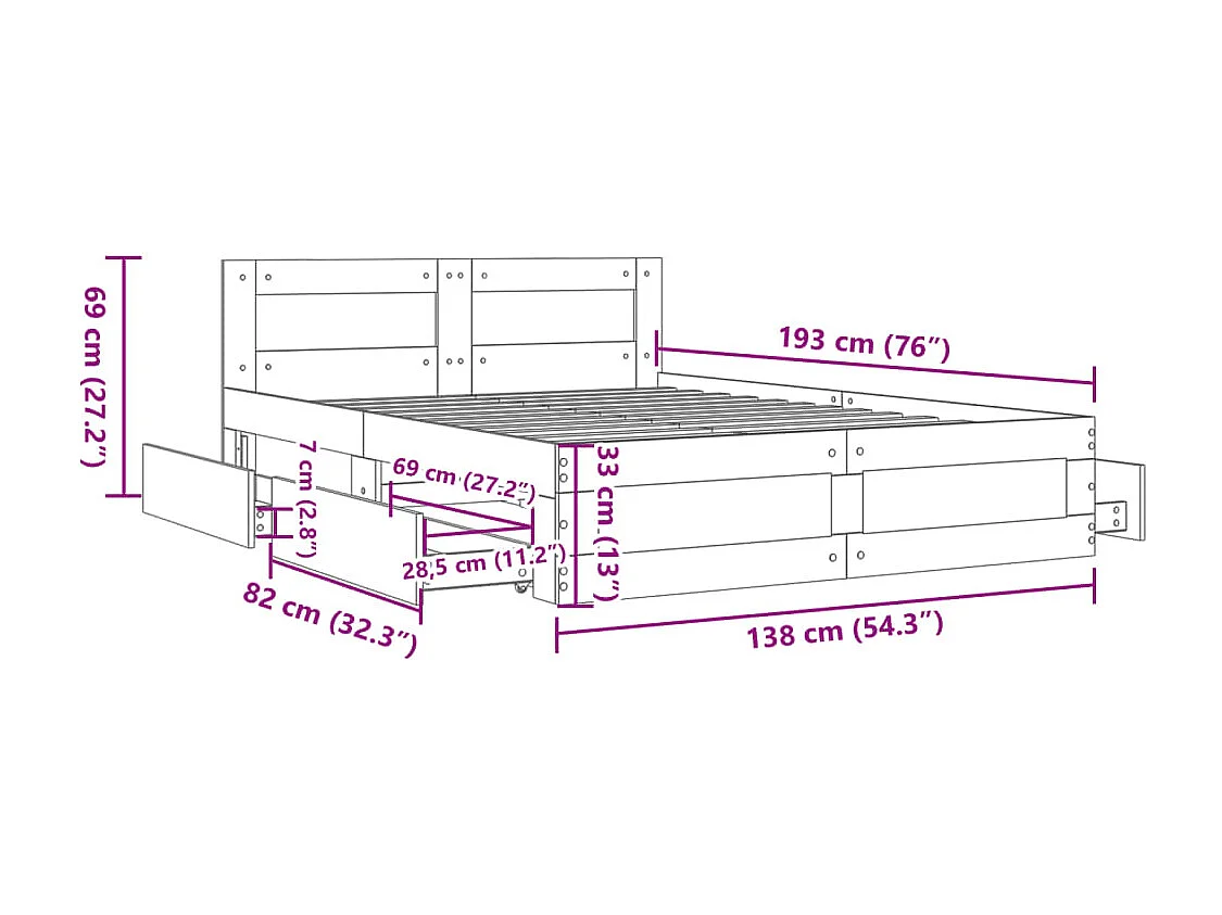 Cama con cabecero madera de ingeniería gris hormigón 135x190 cm
