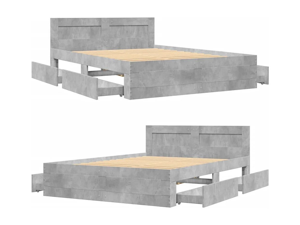 Cama con cabecero madera de ingeniería gris hormigón 135x190 cm