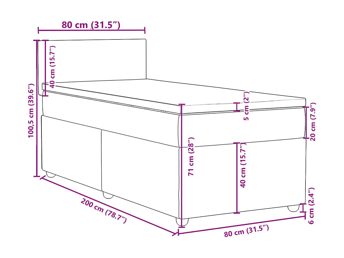 Giroletto a Molle con Materasso Grigio Scuro 80x200 cm Tessuto