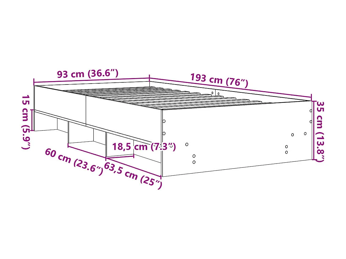 Cadre de lit sans matelas blanc 90x190 cm bois d'ingénierie