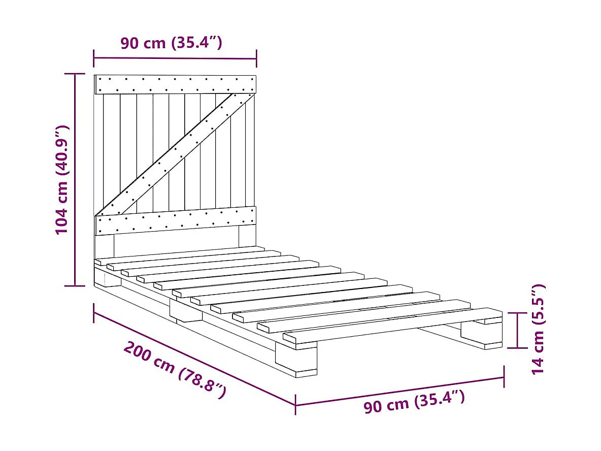 Bedframe met hoofdbord massief grenenhout 90x200 cm