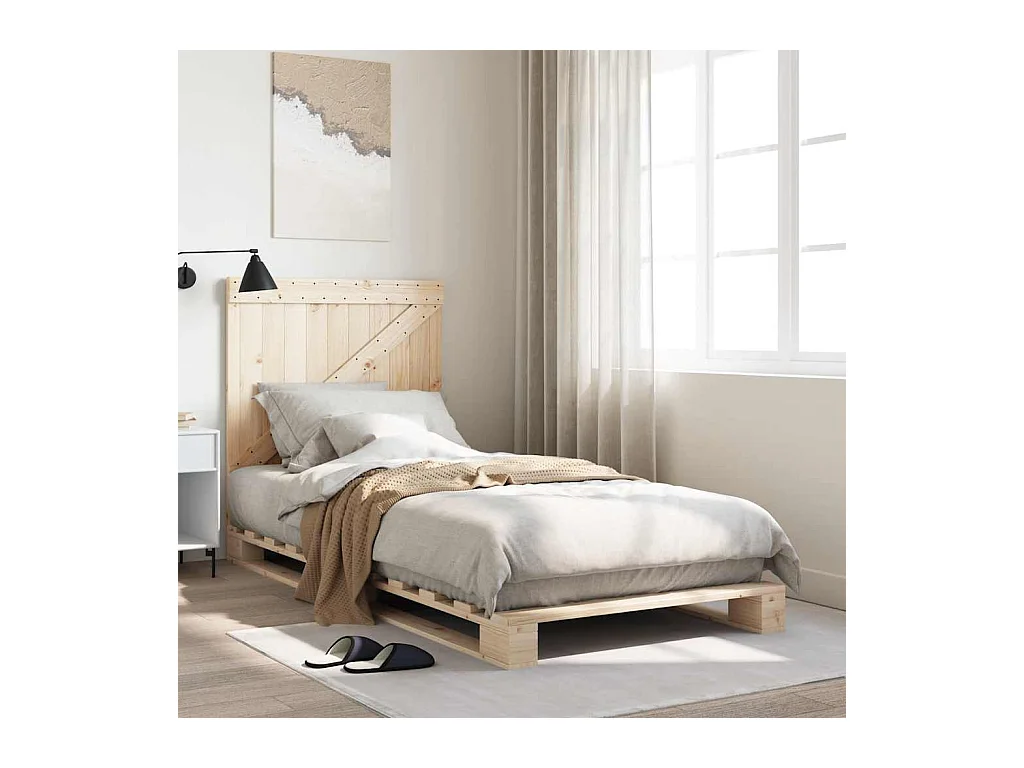 Estructura de cama con cabecero madera maciza de pino 90x200 cm