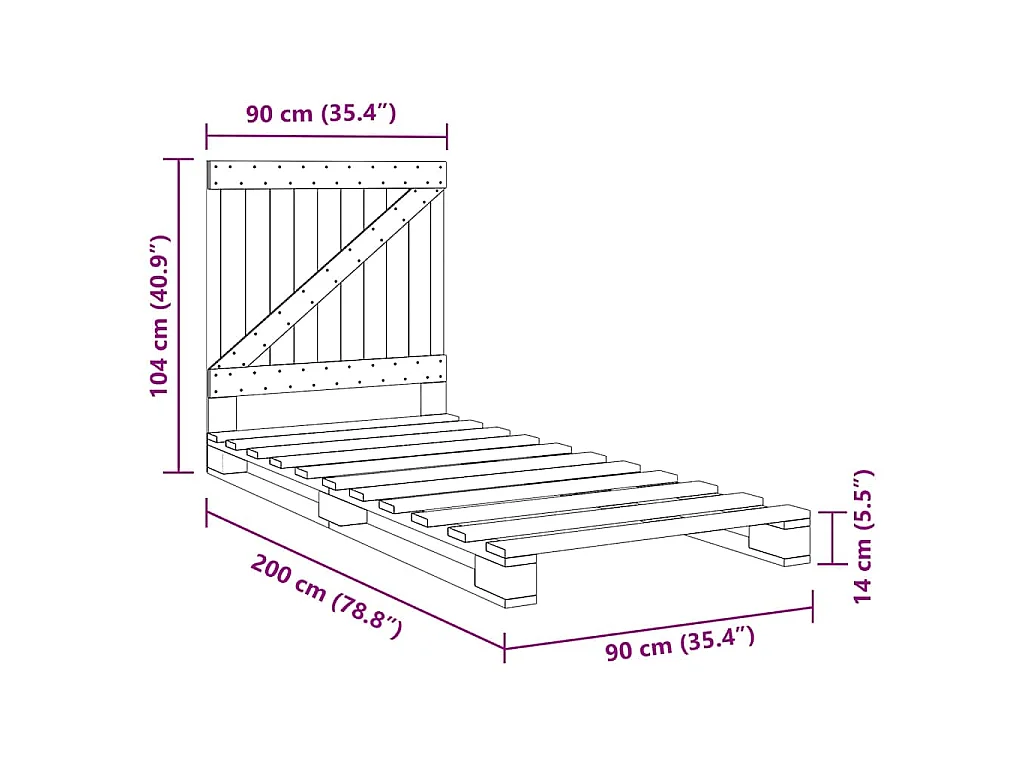 Cadre de lit sans matelas avec tête de lit 90x200 cm