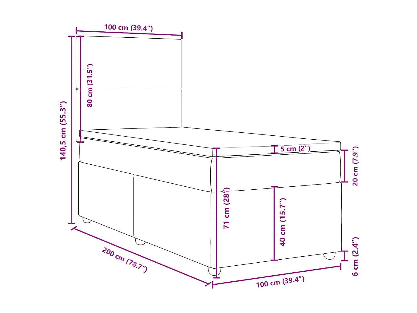 Sommier à lattes de lit avec matelas Gris clair 100x200cm Tissu