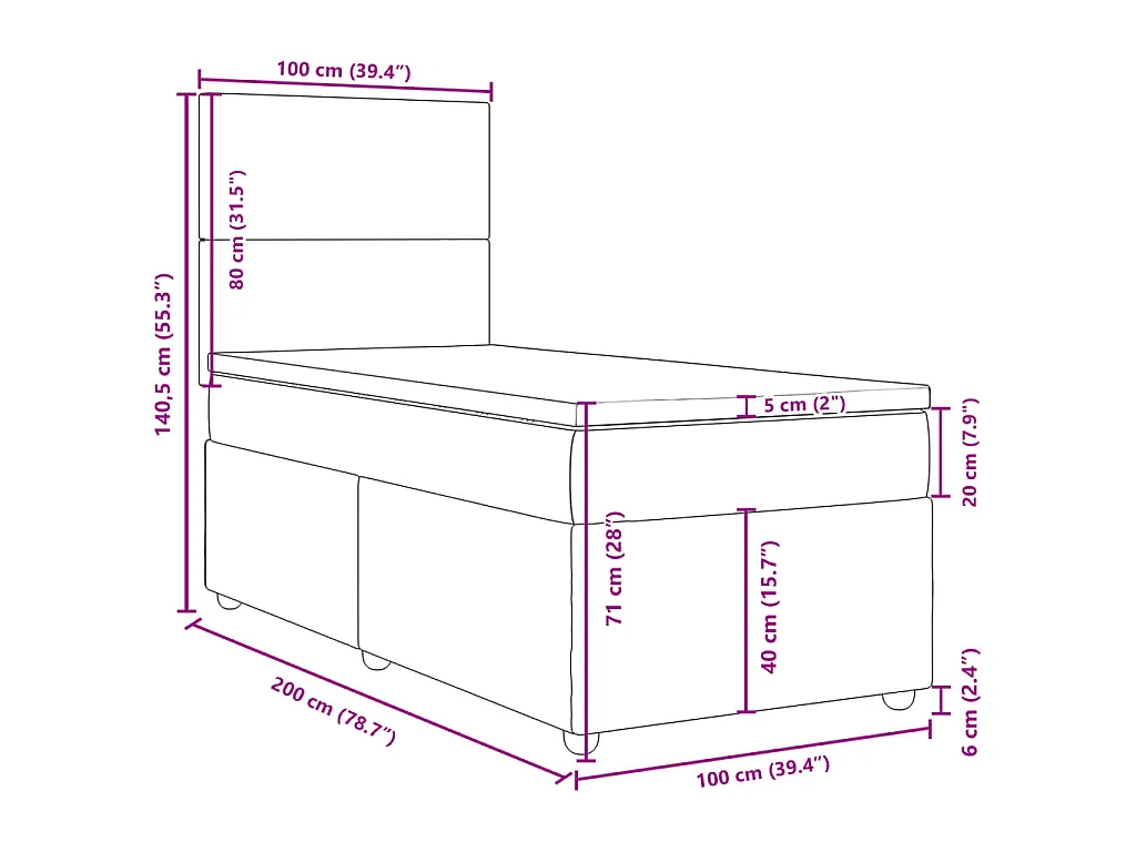 Boxspring met matras stof lichtgrijs 100x200 cm
