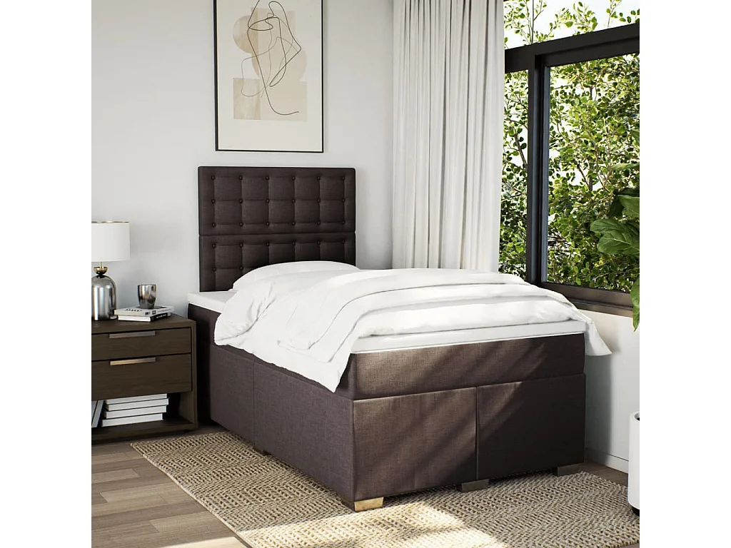 Cama box spring con colchón tela marrón oscuro 120x200 cm