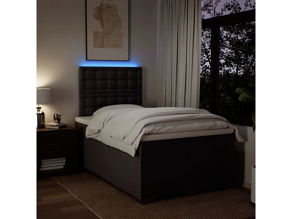 Cama box spring con colchón tela marrón oscuro 120x200 cm