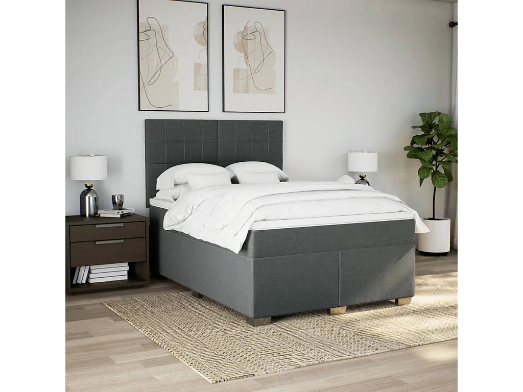 Giroletto a Molle con Materasso Grigio Scuro 160x200 cm Tessuto