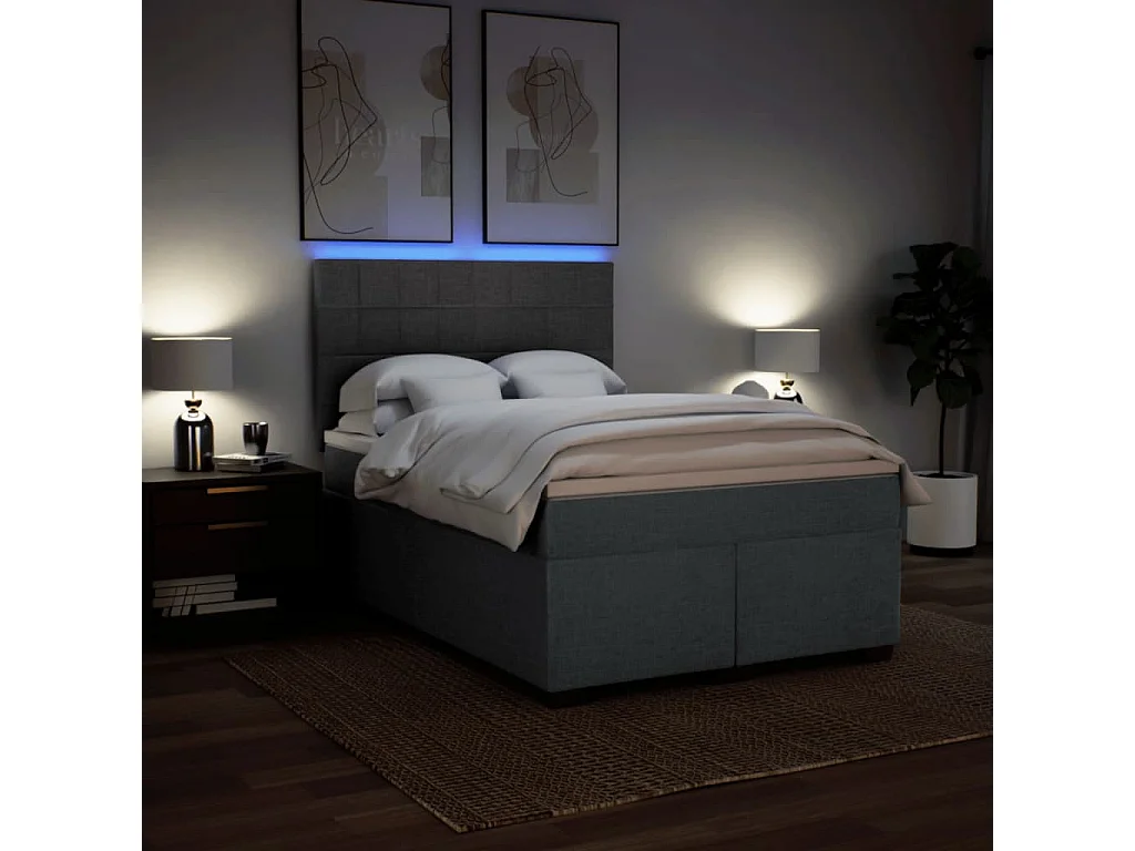 Giroletto a Molle con Materasso Grigio Scuro 160x200 cm Tessuto