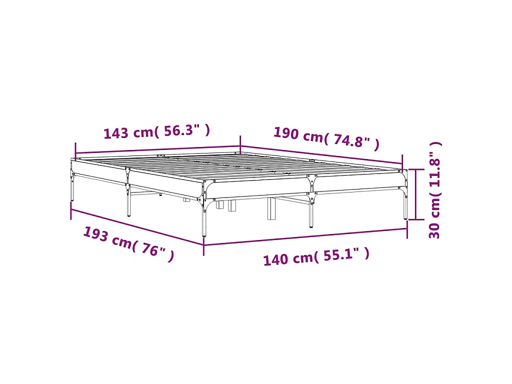 Cadre de lit sans matelas chêne sonoma 140x190 cm