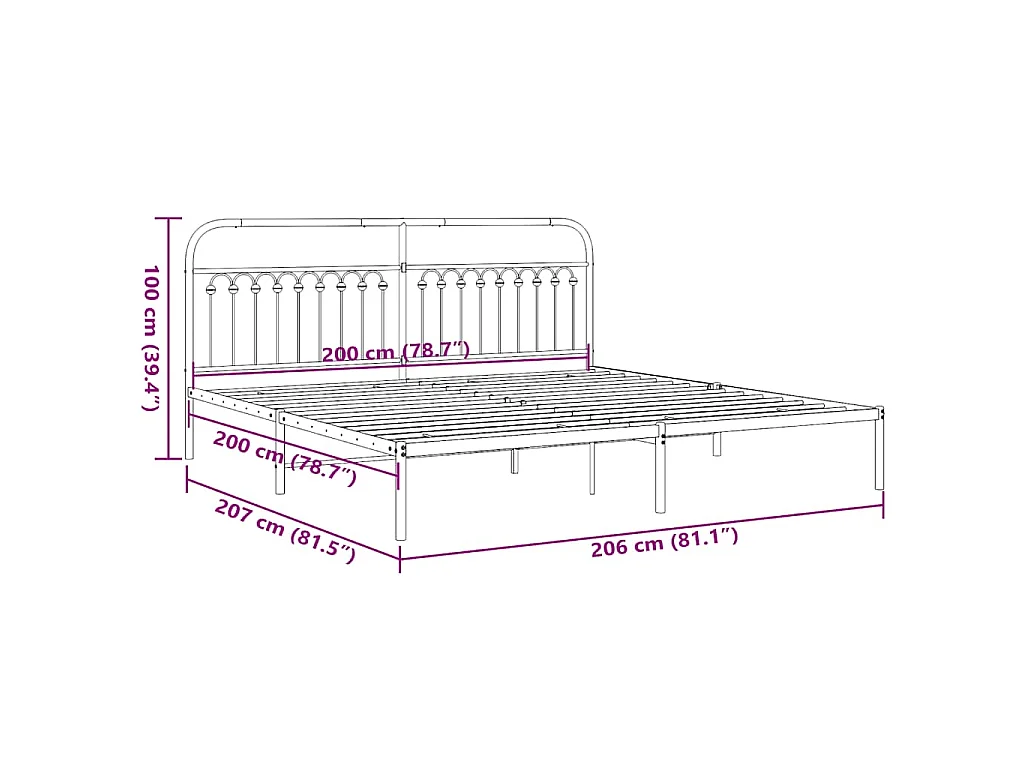 Estructura cama sin colchón con cabecero metal negro 200x200 cm