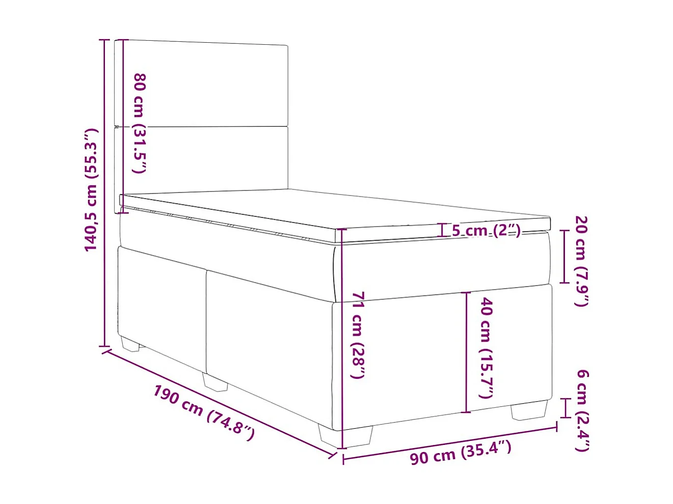 Boxspring met matras fluweel donkergrijs 90x190 cm