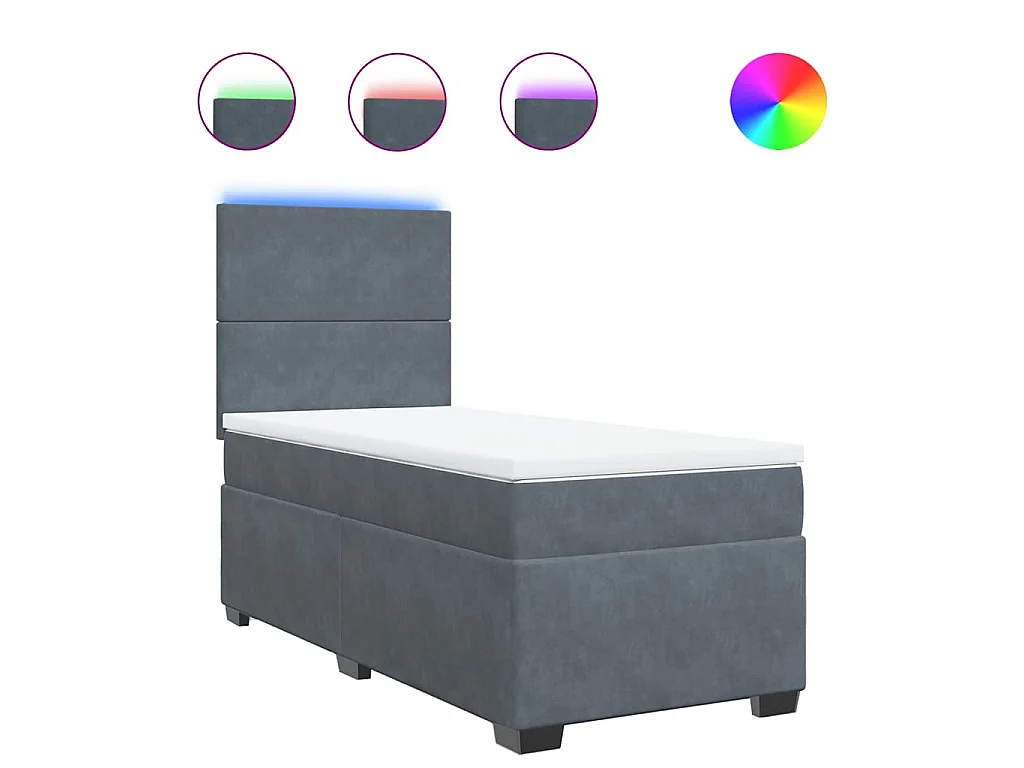 Giroletto a Molle con Materasso Grigio Scuro 90x190 cm Velluto