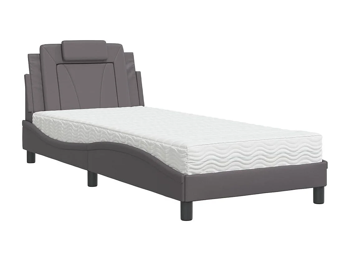 Lit Viana avec matelas gris 90x190 cm similicuir