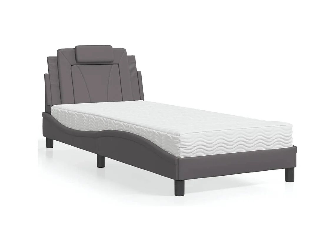 Lit avec matelas gris 90x190 cm similicuir