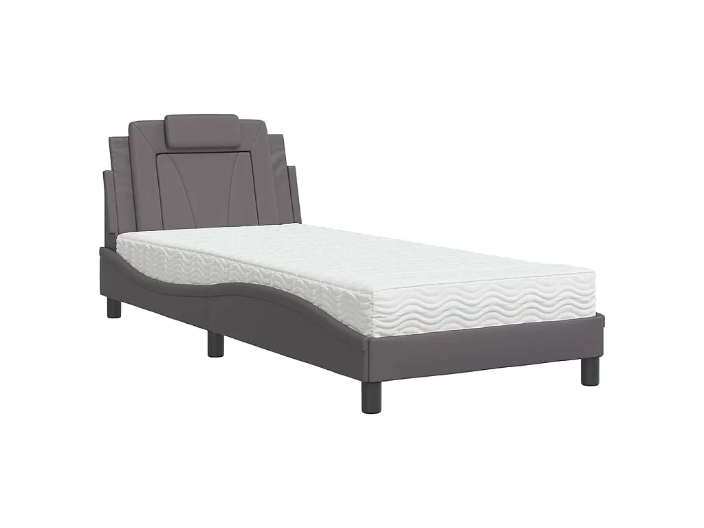 Lit Viana avec matelas gris 90x190 cm similicuir