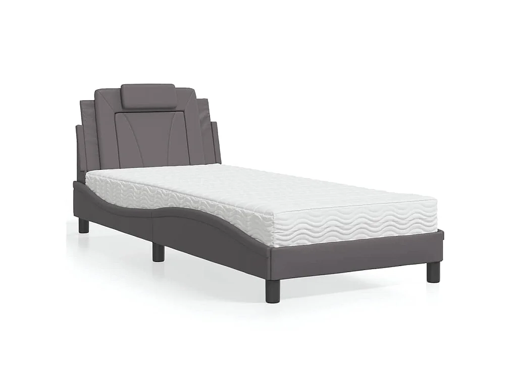 Lit Viana avec matelas gris 90x190 cm similicuir