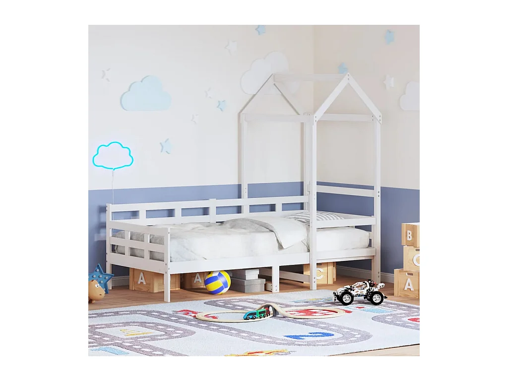 Lit de jour avec toit sans matelas blanc 80x200 cm bois massif
