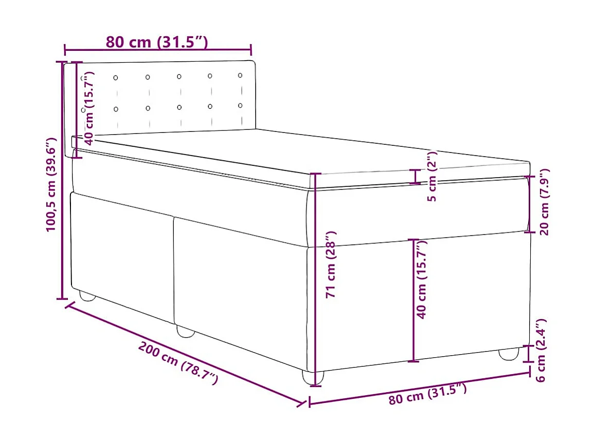 Boxspring met matras stof crèmekleurig 80x200 cm
