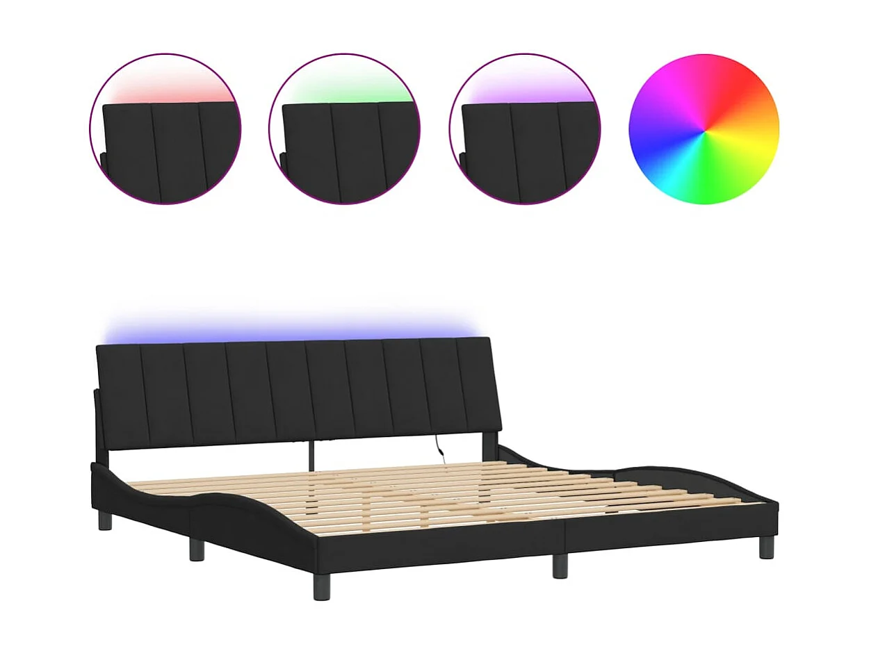 Cadre de lit avec LED sans matelas Hanko noir 200x200 cm velours