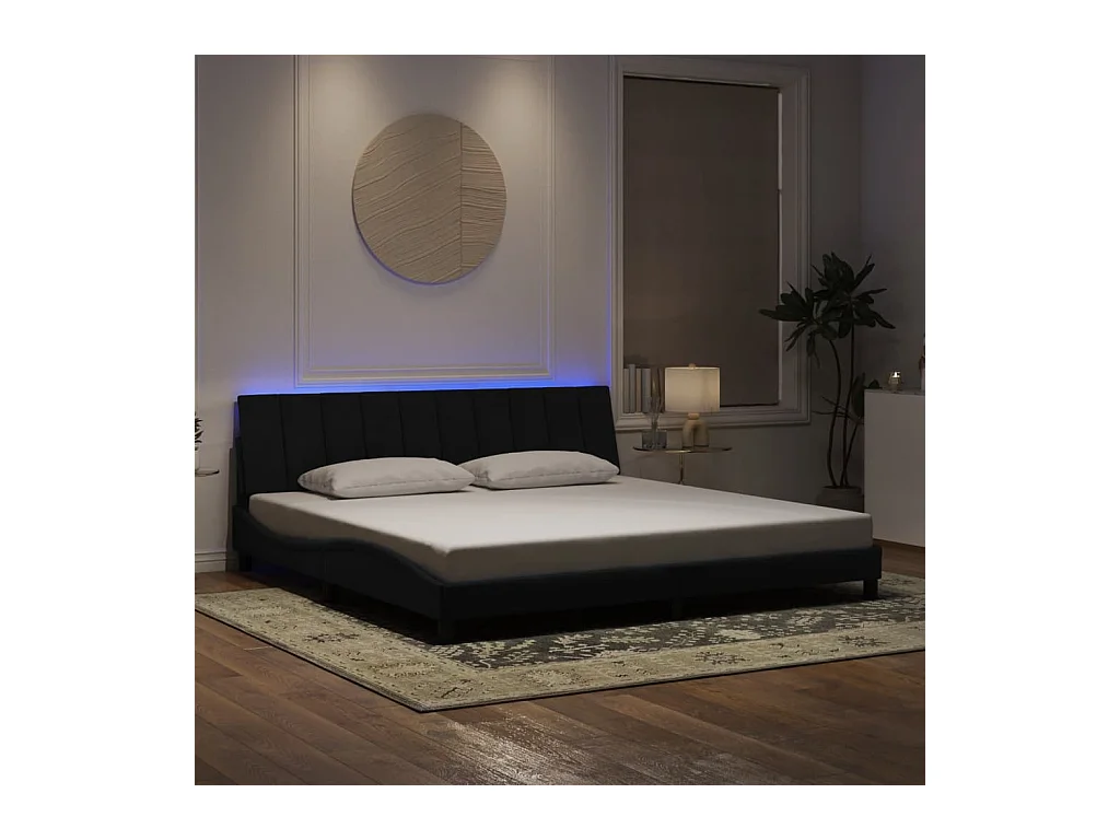Cadre de lit avec lumières LED noir 200x200 cm velours