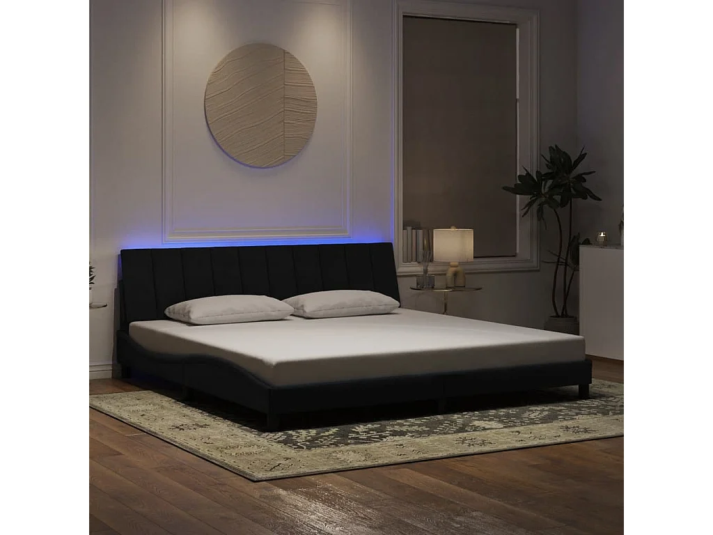 Giroletto con LED senza Materasso Hanko Nero 200x200 cm in Velluto