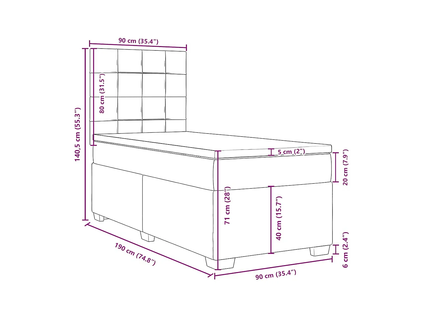 Sommier à lattes de lit avec matelas Rose 90x190 cm Velours