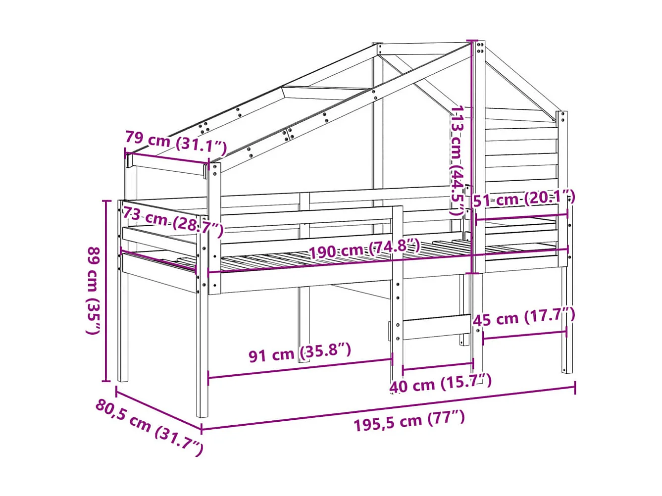 Lit haut sans matelas cire marron 75x190 cm bois de pin massif