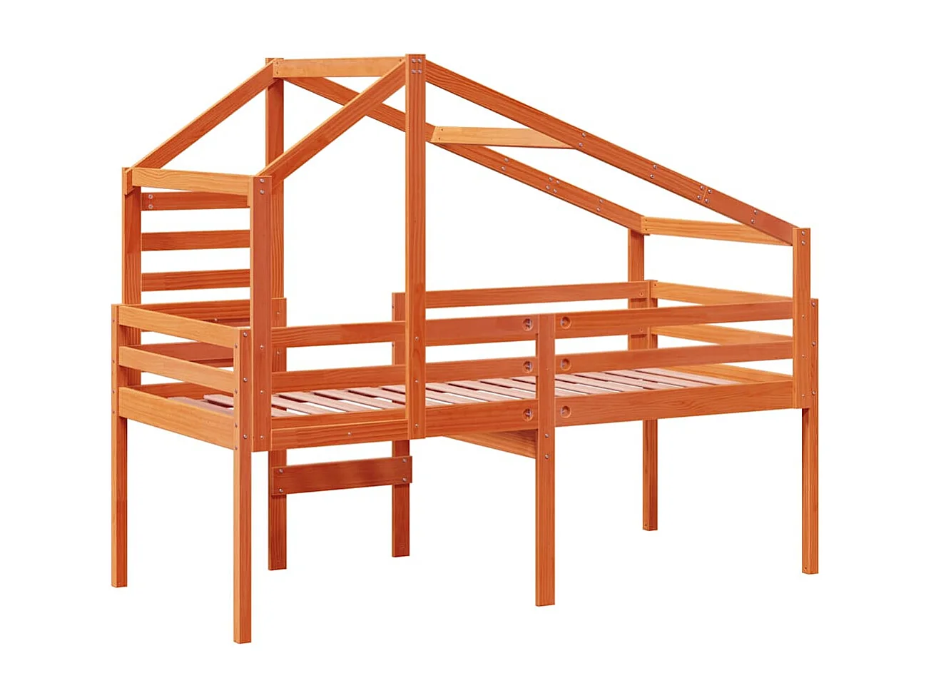 Hoogslaper met dak massief grenenhout wasbruin 75x190 cm