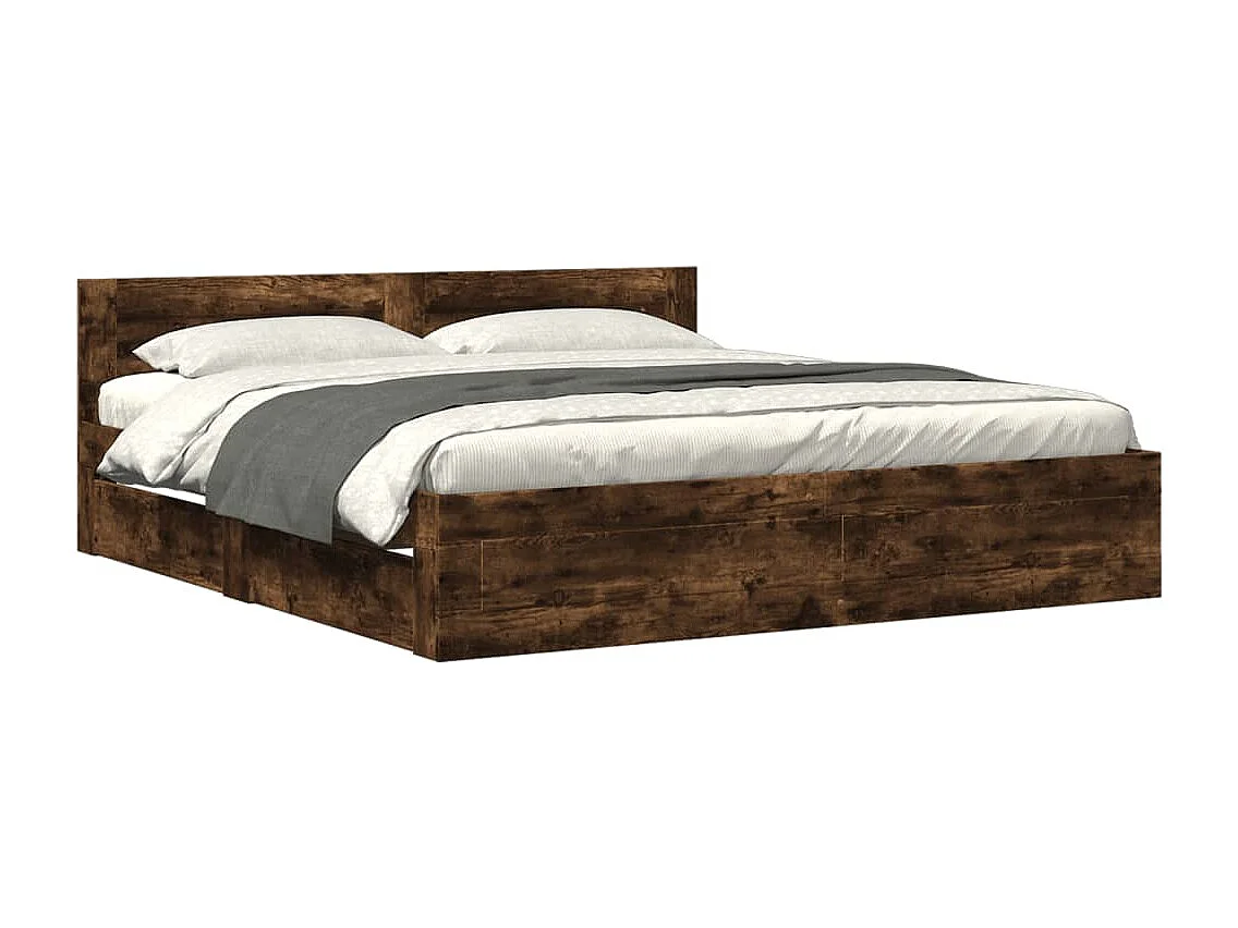 Bedframe met hoofdeinde bewerkt hout gerookt eiken 180x200 cm