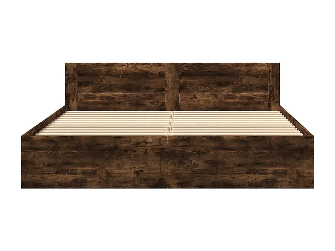 Bedframe met hoofdeinde bewerkt hout gerookt eiken 180x200 cm