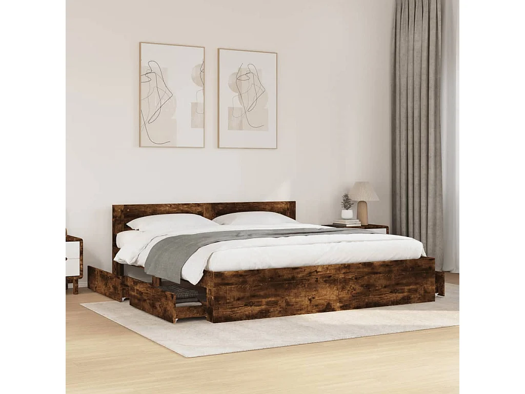 Cadre de lit avec tête de lit sans matelas chêne fumé 180x200cm