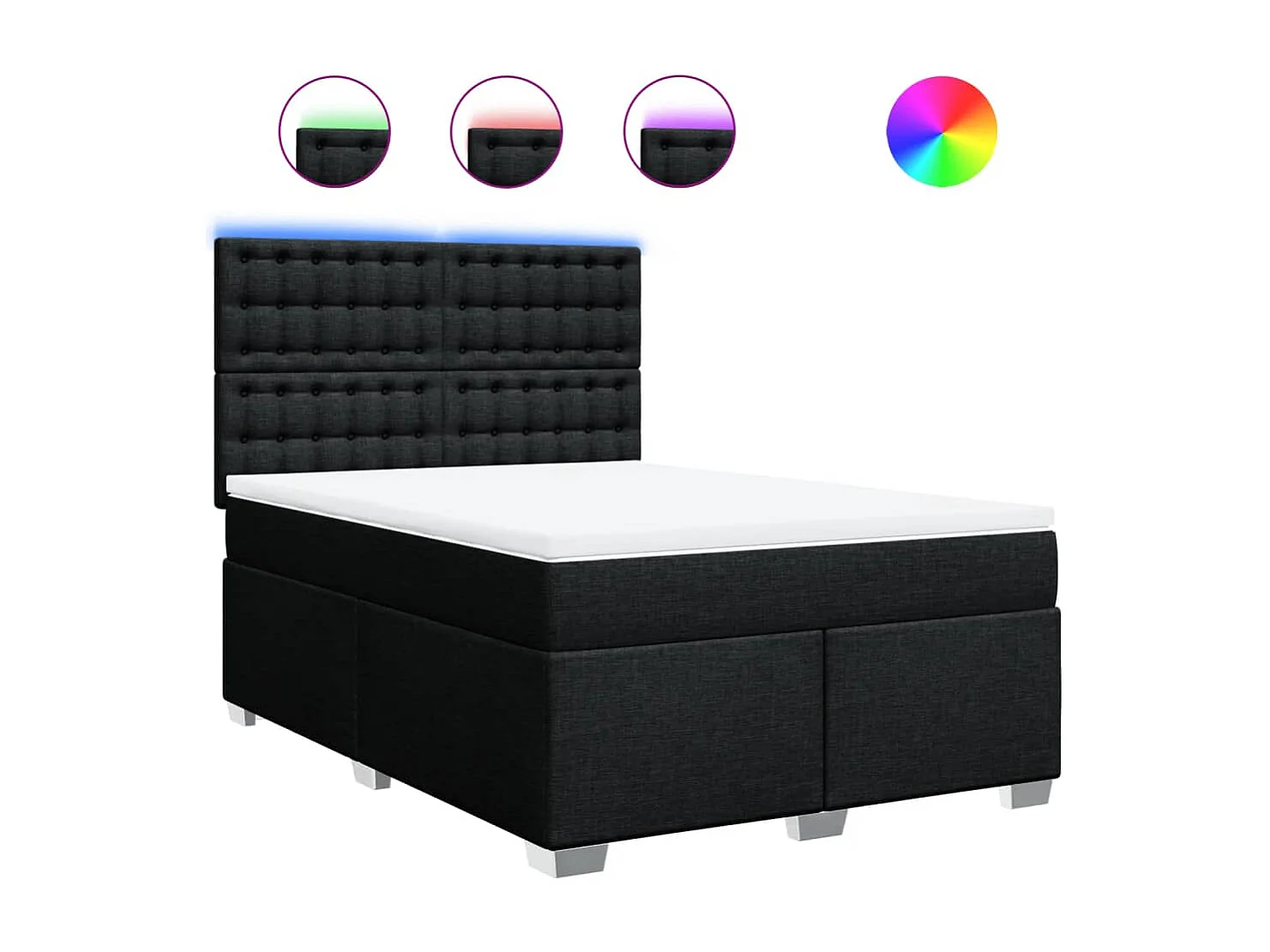 Cama box spring con colchón tela negro 140x200 cm