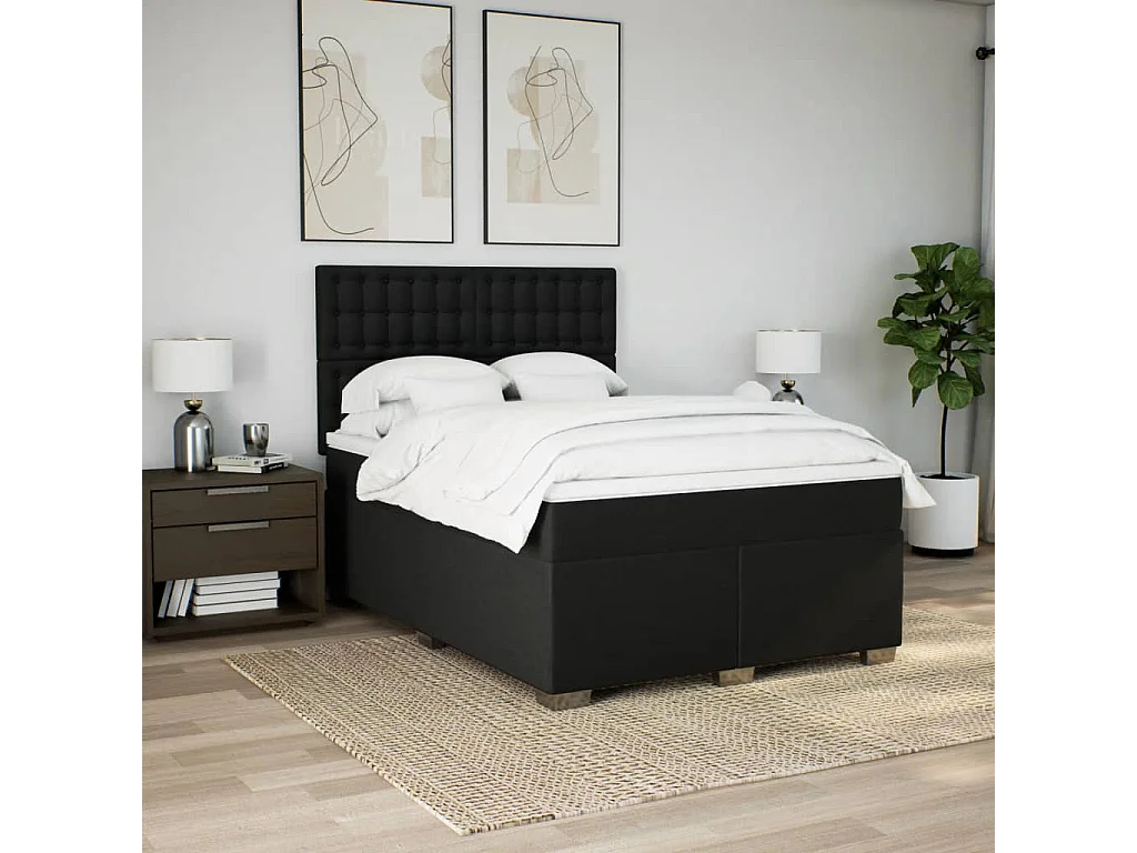 Cama box spring con colchón tela negro 140x200 cm