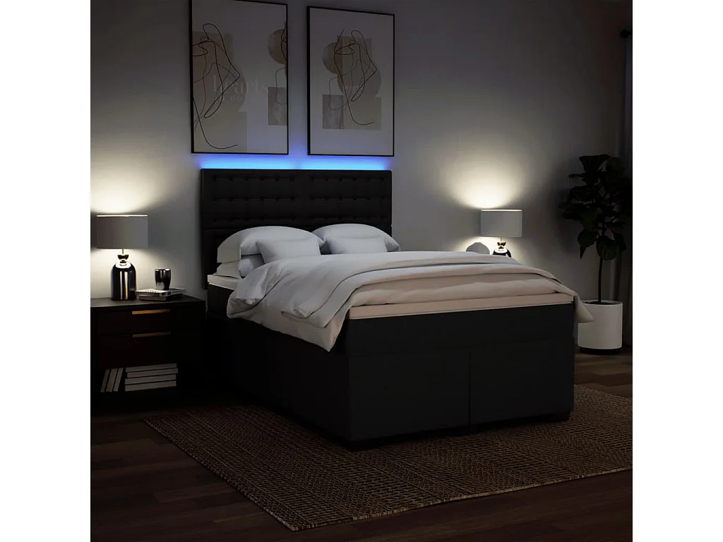 Cama box spring con colchón tela negro 140x200 cm