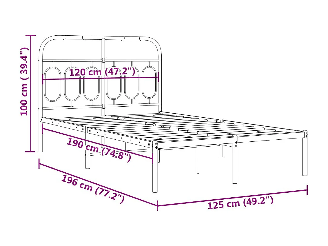 Bedframe met hoofdbord metaal zwart 120x190 cm