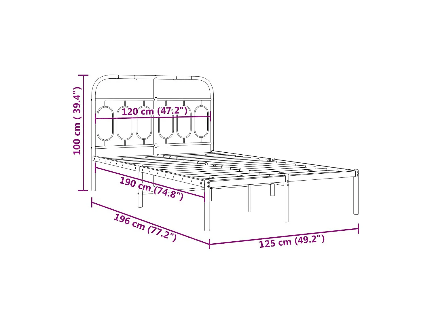 Bettgestell mit Kopfteil Metall Schwarz 120x190 cm