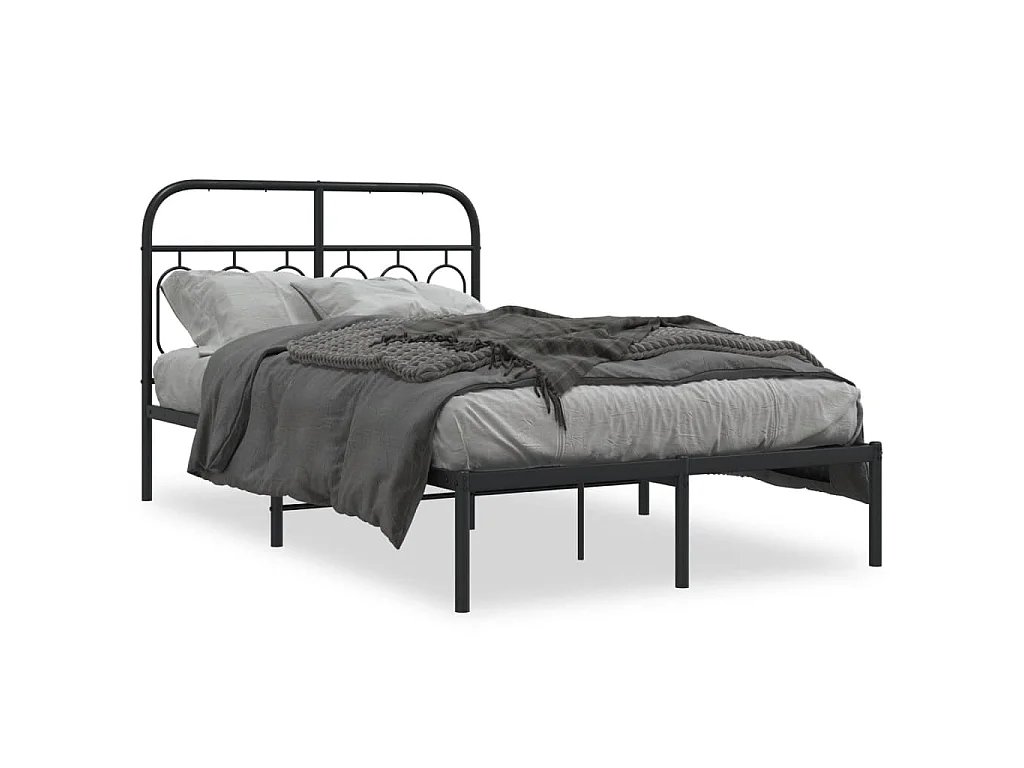 Cadre de lit métal sans matelas avec tête de lit noir 120x190cm