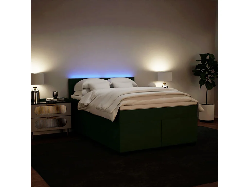 Boxspring met matras fluweel donkergroen 160x200 cm