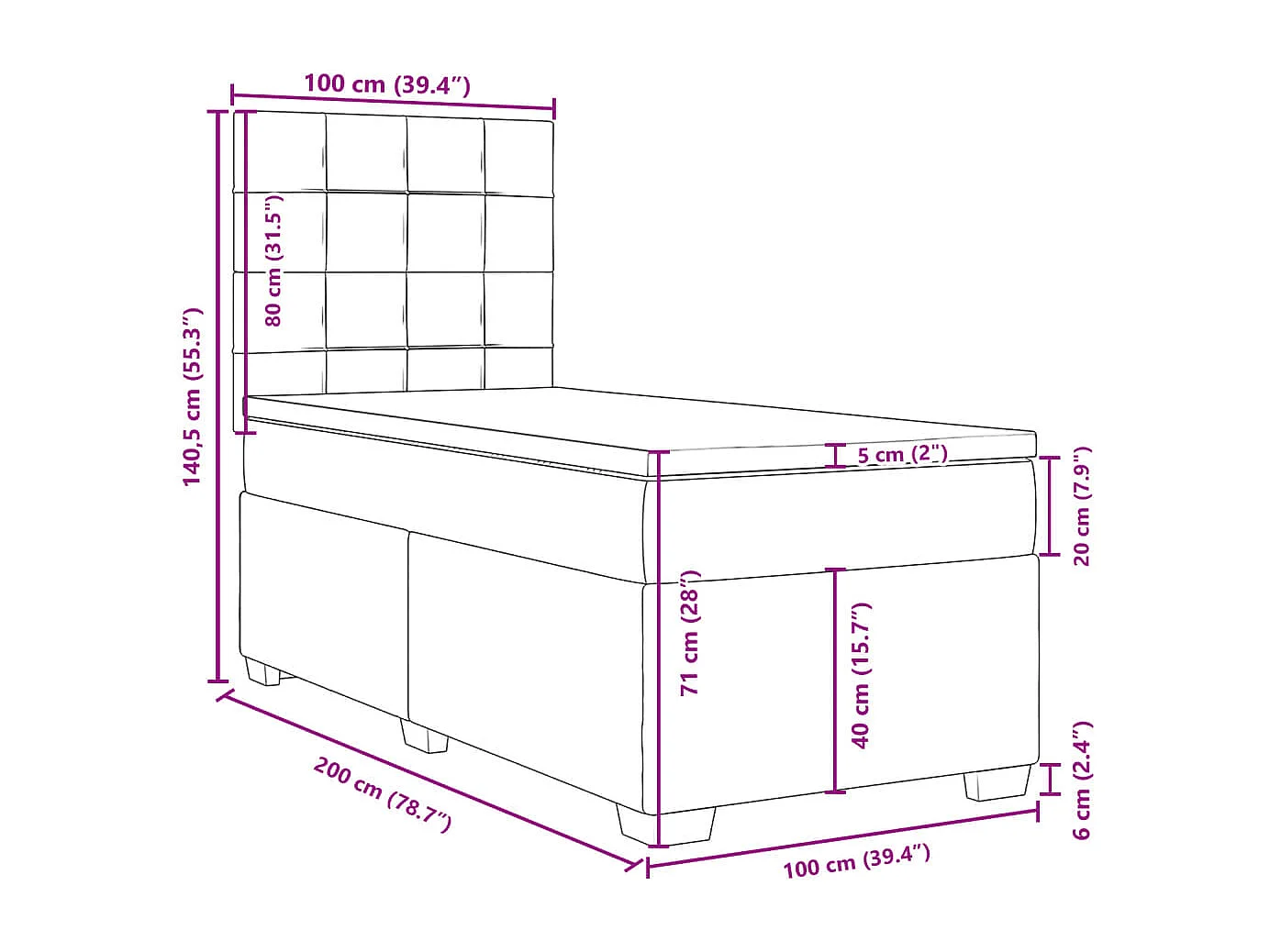 Boxspring met matras stof lichtgrijs 100x200 cm
