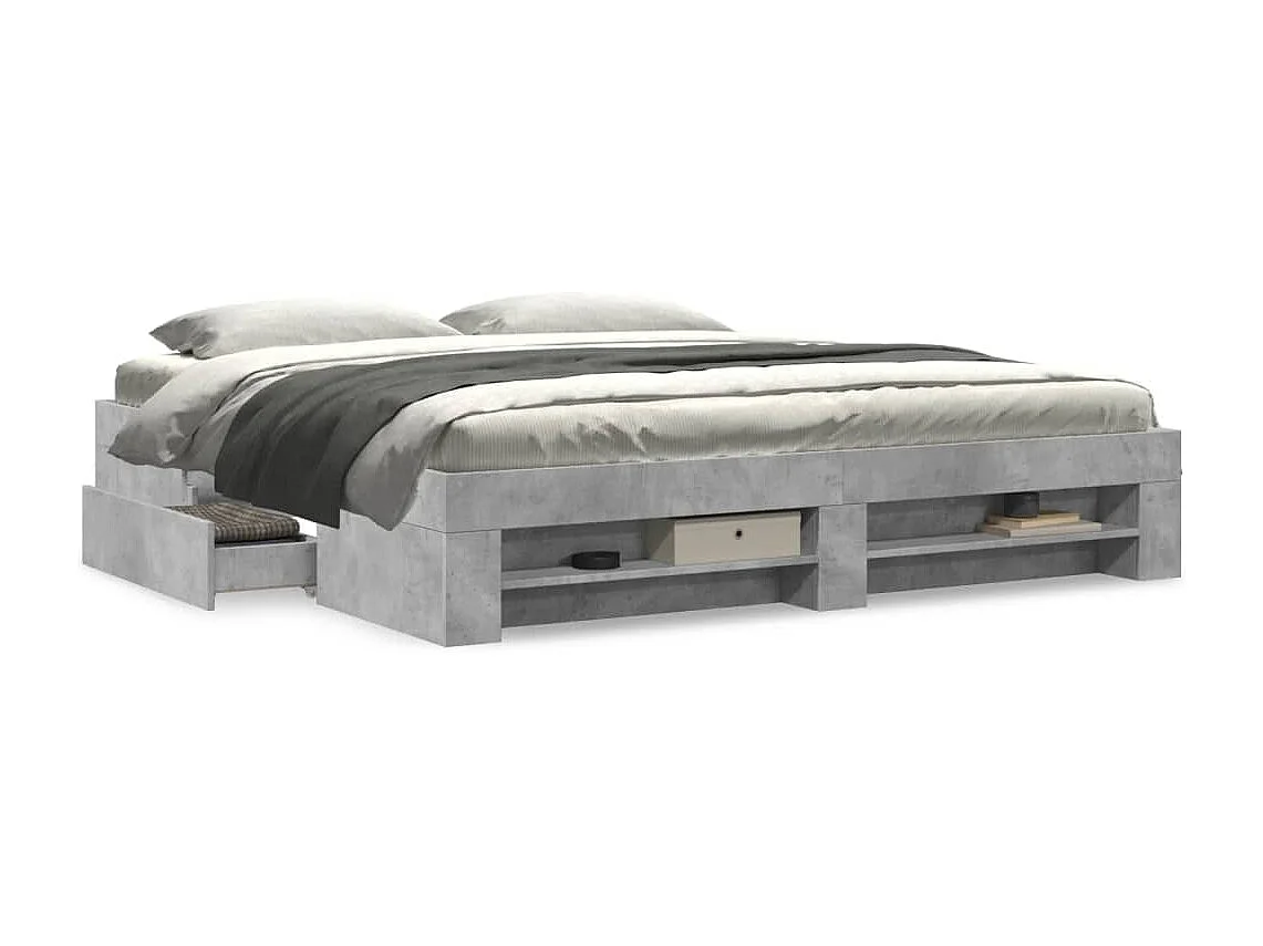Cadre de lit sans matelas gris béton 200x200 cm bois ingénierie