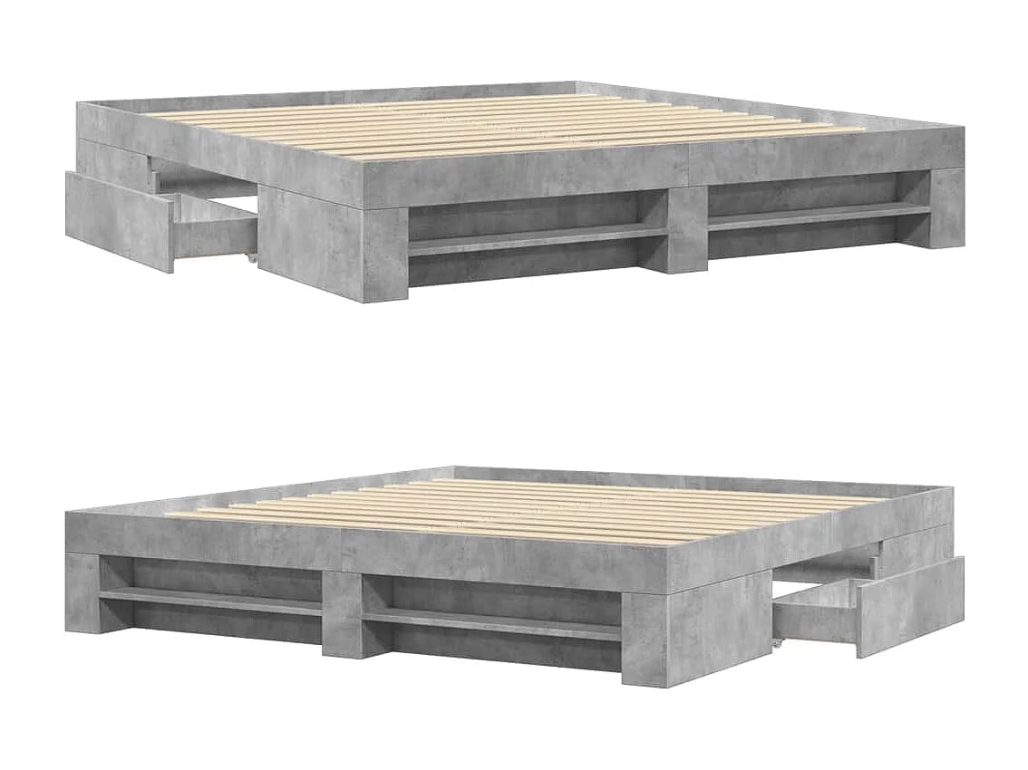 Cadre de lit sans matelas gris béton 200x200 cm bois ingénierie