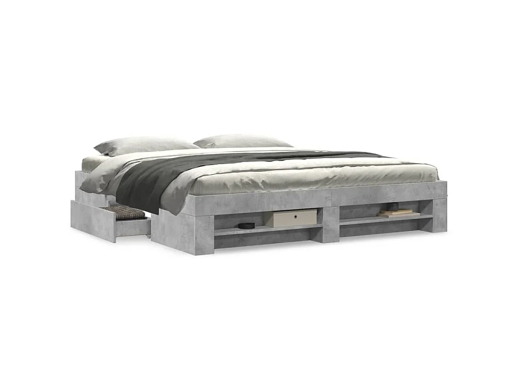 Cadre de lit sans matelas gris béton 200x200 cm bois ingénierie