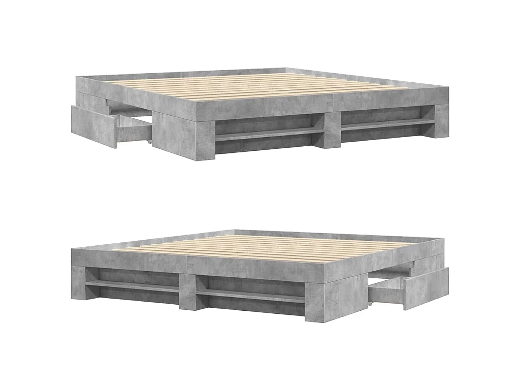 Cadre de lit sans matelas gris béton 200x200 cm bois ingénierie