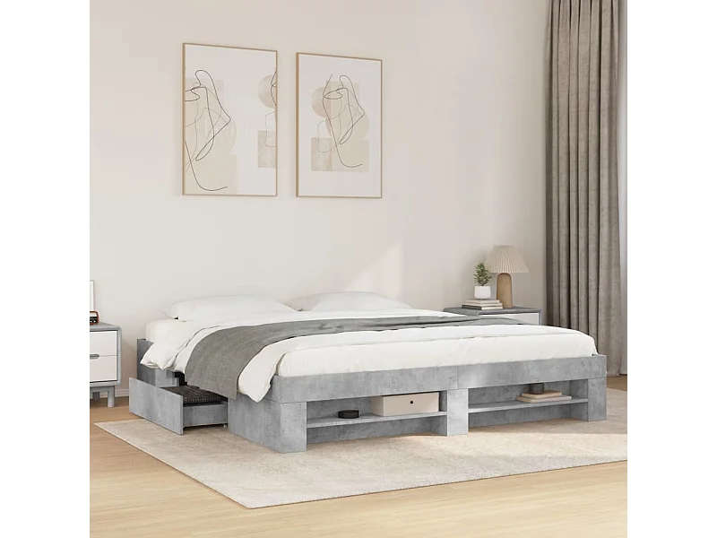 Cadre de lit sans matelas gris béton 200x200 cm bois ingénierie