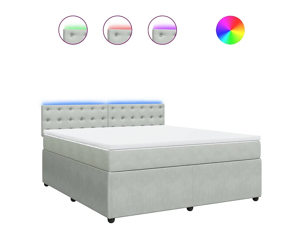 Cama box spring con colchón terciopelo gris claro 180x200 cm