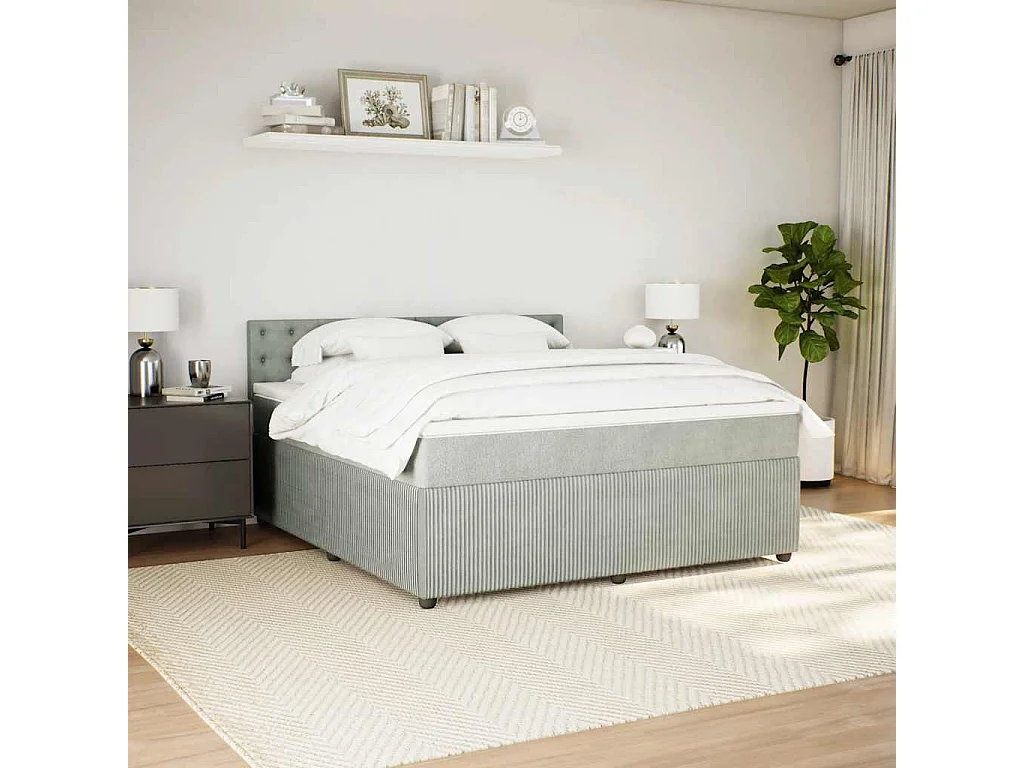 Cama box spring con colchón terciopelo gris claro 180x200 cm