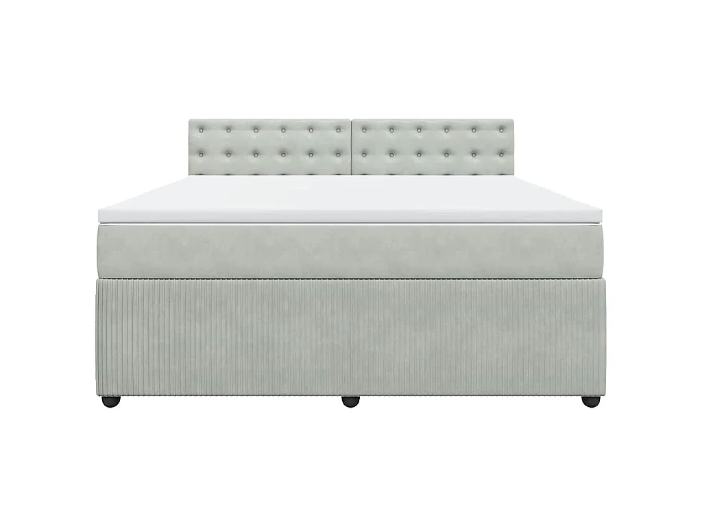 Cama box spring con colchón terciopelo gris claro 180x200 cm